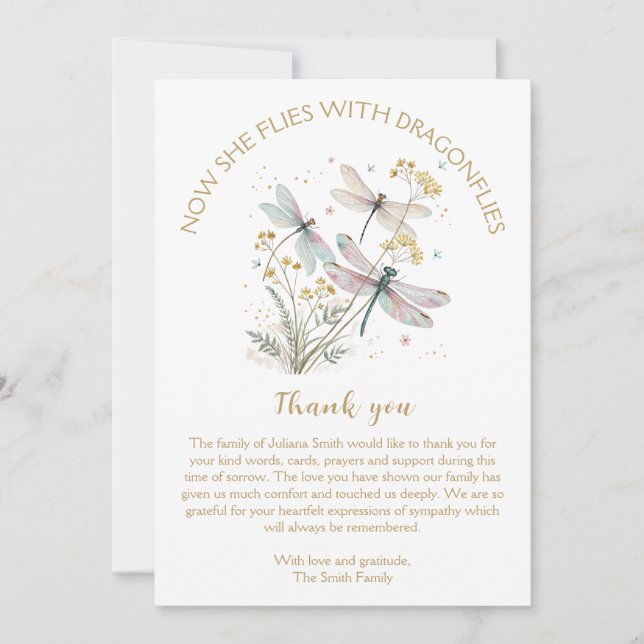 Dragonfly Celebration of Life Thank You Card (Front)