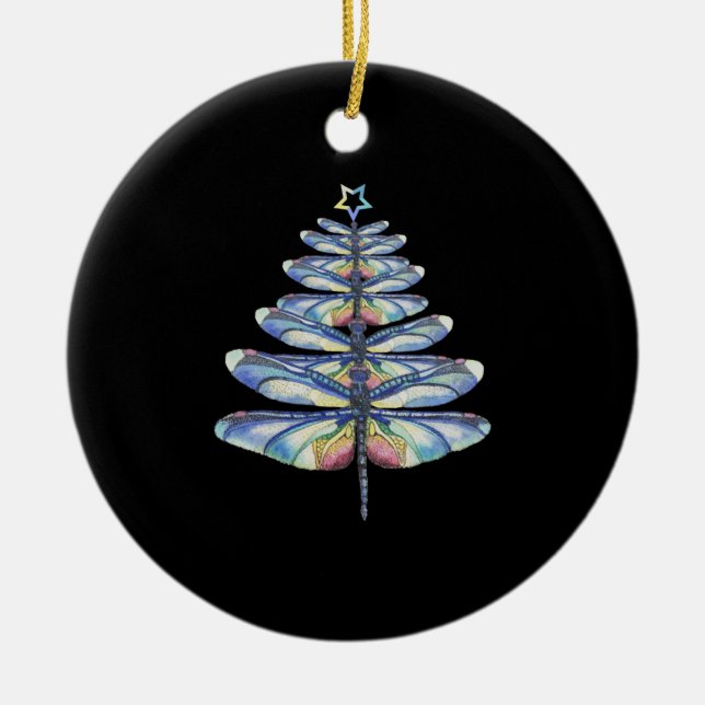 Dragonfly christmas ceramic ornament (Front)