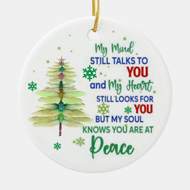 Dragonfly Christmas Ornament, Dragonfly Xmas Tree  Ceramic Ornament (Front)