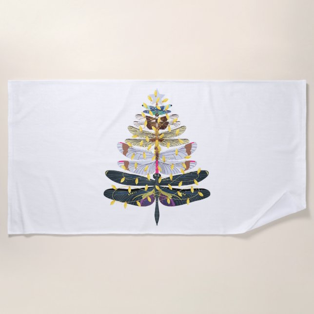 Dragonfly Christmas Tree   Beach Towel (Front)
