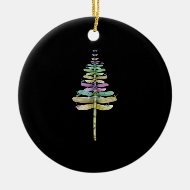 Dragonfly Christmas Tree Ceramic Ornament (Front)