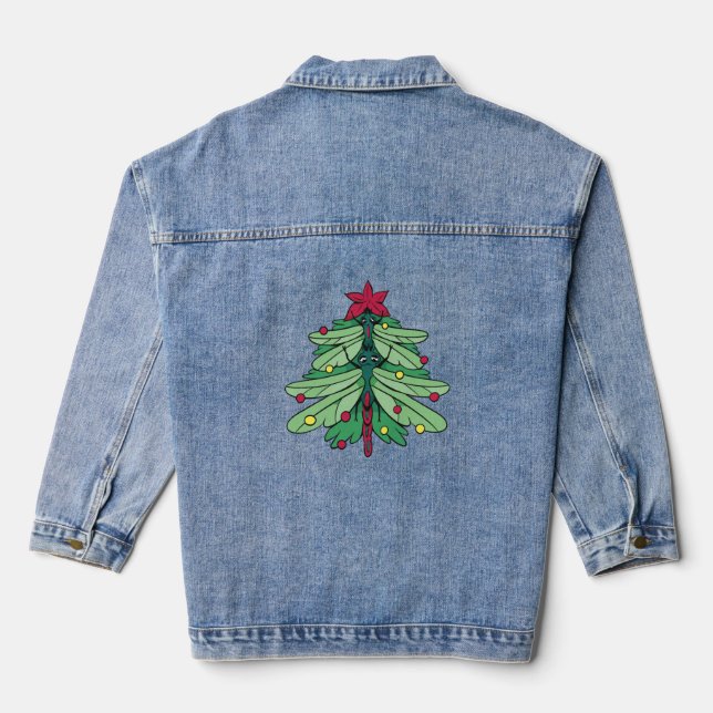 Dragonfly Christmas Tree  Denim Jacket (Back)