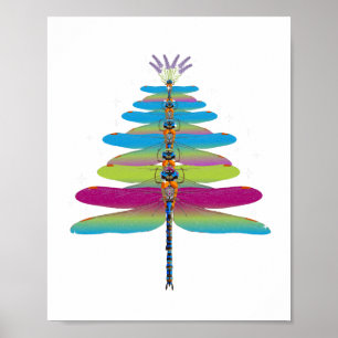 Dragonfly Christmas Tree Funny Insects Lover Xmas Poster