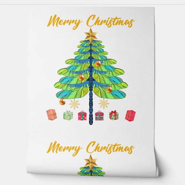 Dragonfly Christmas Tree Gift Wallpaper (Unrolling)