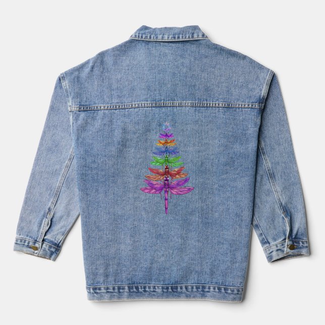 Dragonfly Christmas Tree Shirt Insect Lover Xmas C Denim Jacket (Back)