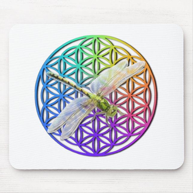 Dragonfly | colourful flower of life | chakra zen mouse pad (Front)