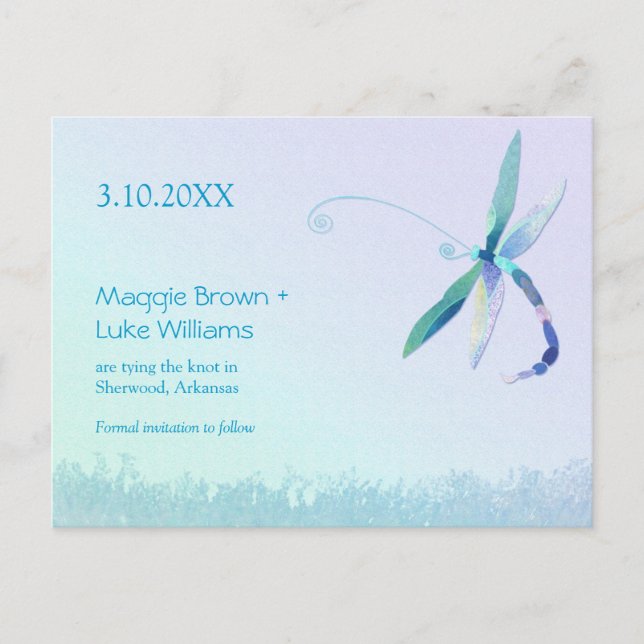 Dragonfly Country Wedding Save the Date Announcement Postcard (Front)