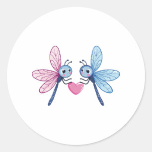 Dragonfly couple love couple in love classic round sticker
