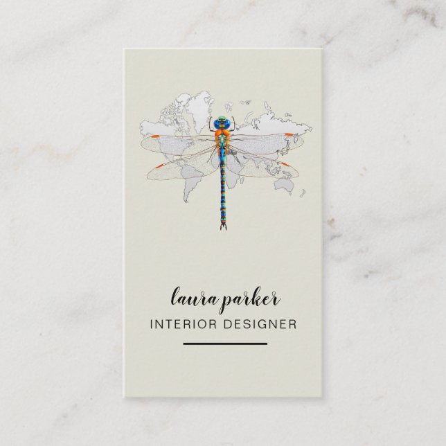 Dragonfly Creative Designer Nature World Map Business Card (Front)