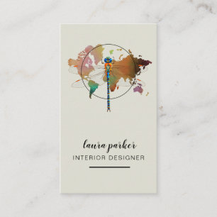 Dragonfly Creative Designer Nature World Map Business Card