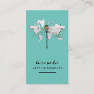 Dragonfly Creative Designer Nature World Map Business Card