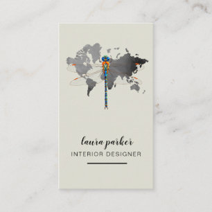 Dragonfly Creative Designer Nature World Map Business Card