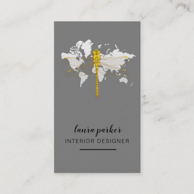Dragonfly Creative Designer Nature World Map Business Card (Front)