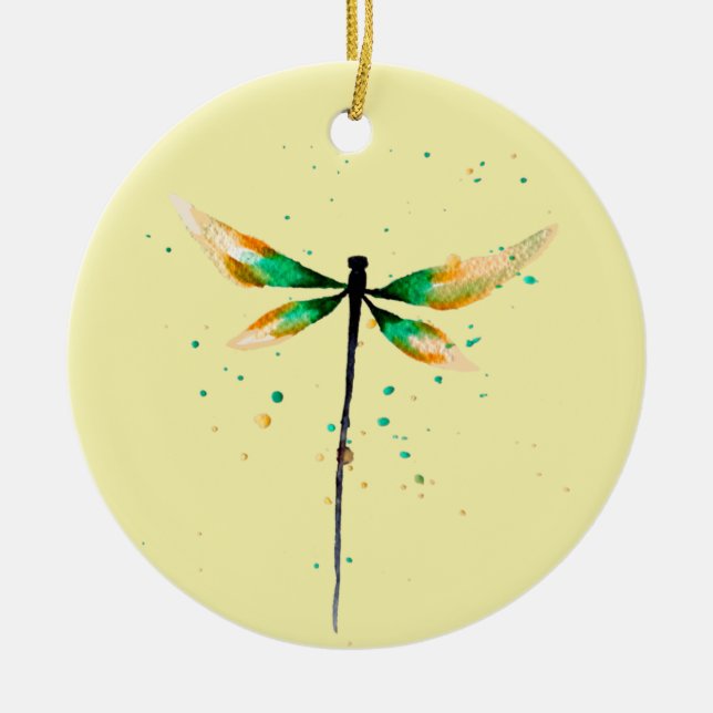 Dragonfly cute watercolor design ceramic ornament (Front)