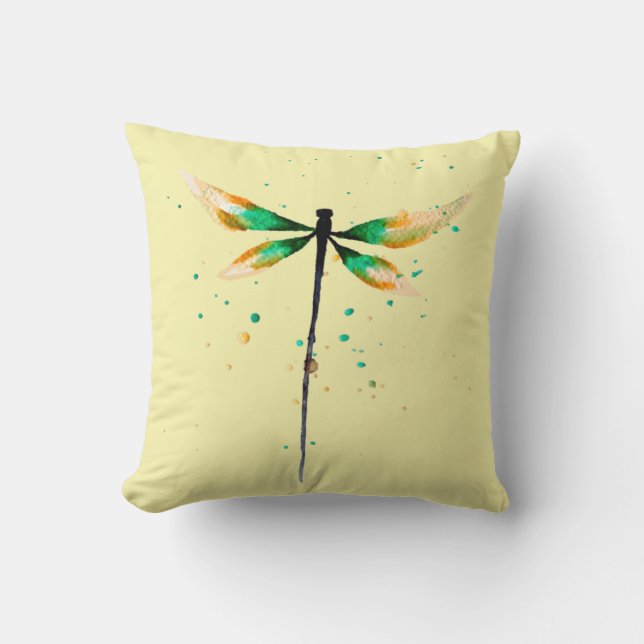 Dragonfly cute watercolor design throw pillow (Front)