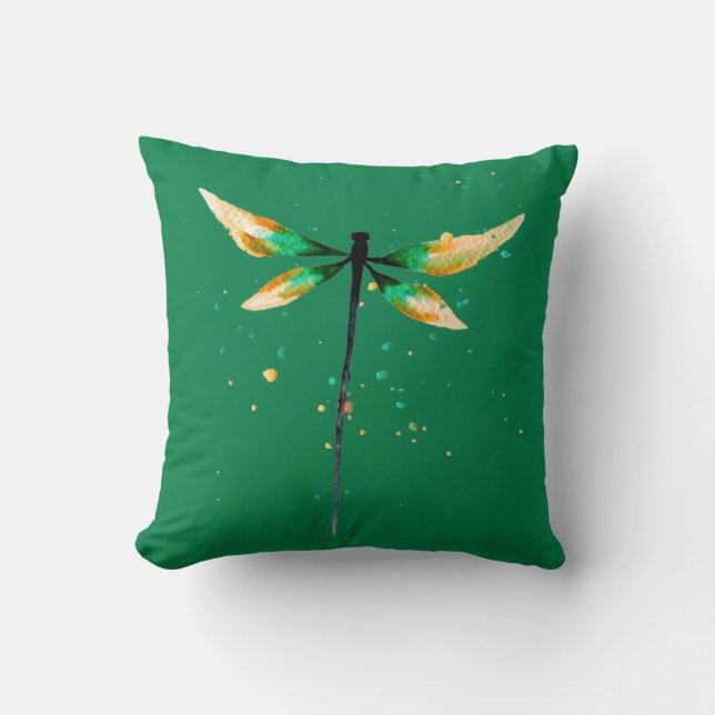 Dragonfly cute watercolor design throw pillow (Front)