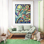 Dragonfly Dance: An Art Deco Flight Poster<br><div class="desc">This abstract digital painting captures the elegance and energy of two vibrant dragonflies, their wings shimmering in shades of pink and red. They glide gracefully across a bold, geometric background, where blue, yellow, and green tones create a dynamic interplay of contrasting colours. Inspired by the Art Deco style, the design...</div>