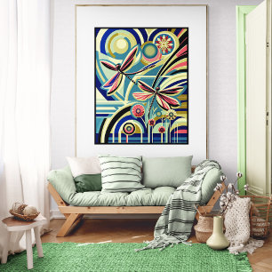 Dragonfly Dance: An Art Deco Flight Poster