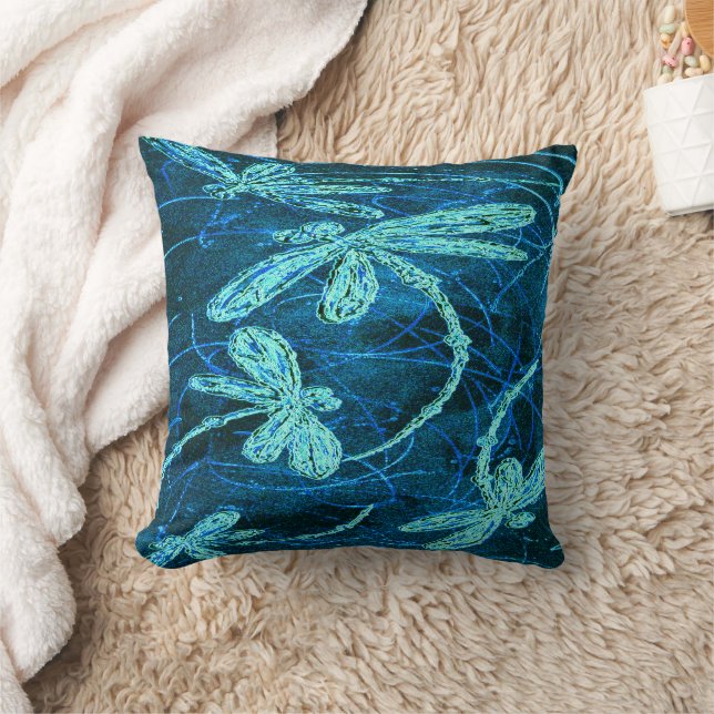 Dragonfly Dance Blue Tango Throw Pillow (Blanket)