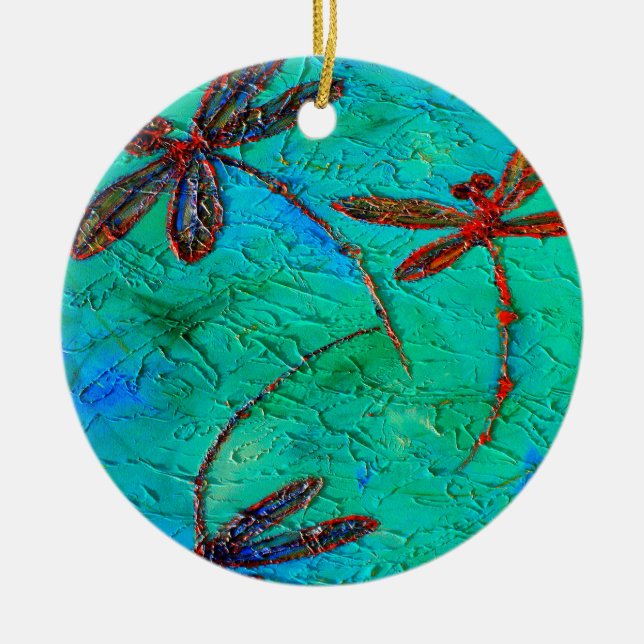 Dragonfly Dance Ceramic Ornament (Front)