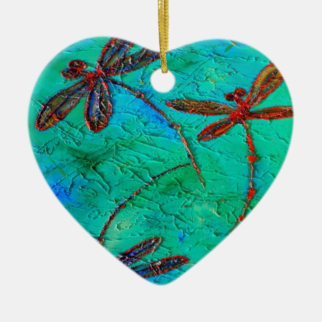 Dragonfly Dance Ceramic Ornament (Front)