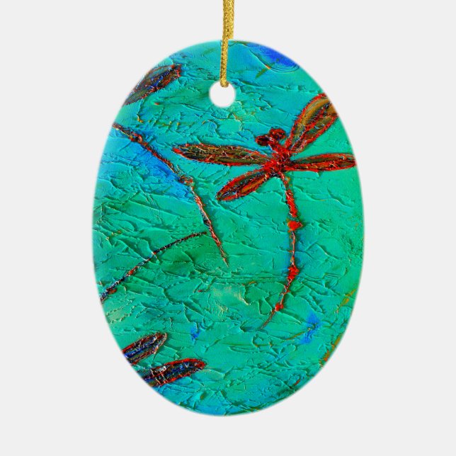 Dragonfly Dance Ceramic Ornament (Front)