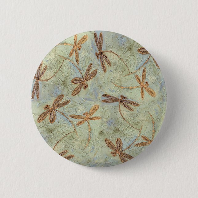 Dragonfly Dance Gold 2 Inch Round Button (Front)