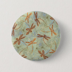 Dragonfly Dance Gold 2 Inch Round Button