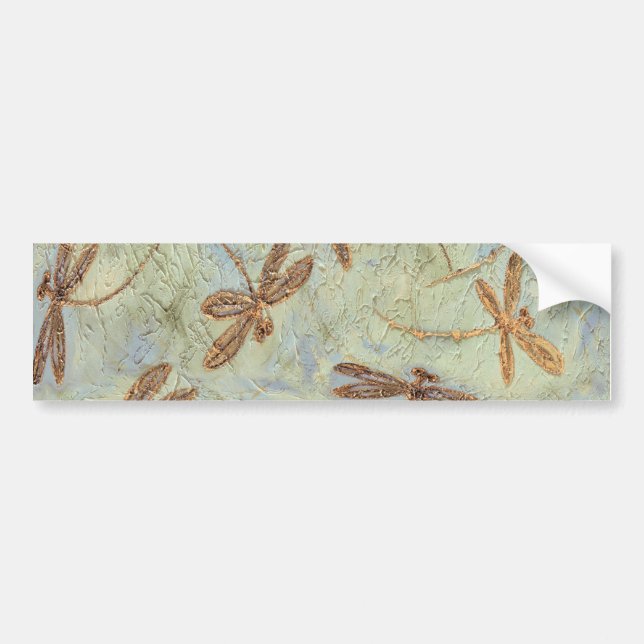 Dragonfly Dance Gold Bumper Sticker (Front)