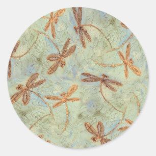 Dragonfly Dance Gold Classic Round Sticker