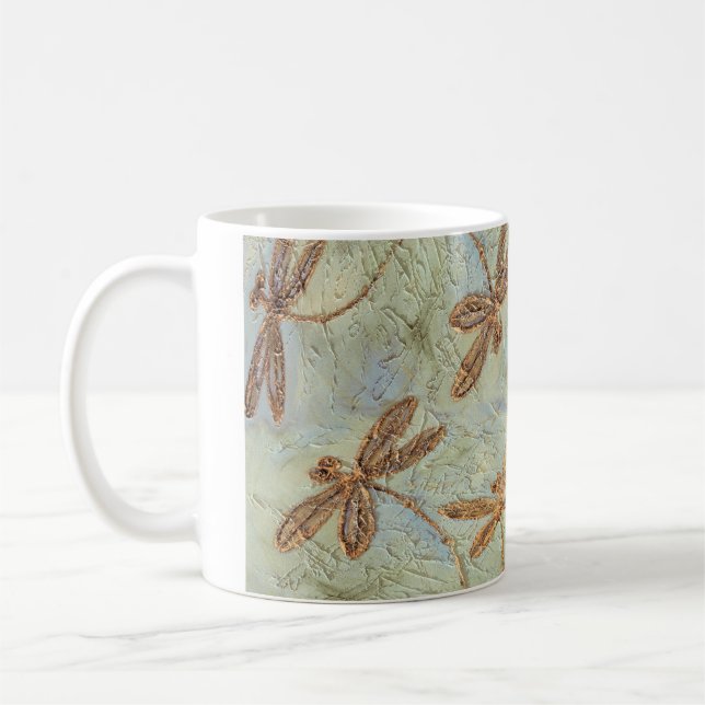 Dragonfly Dance Gold Coffee Mug (Left)
