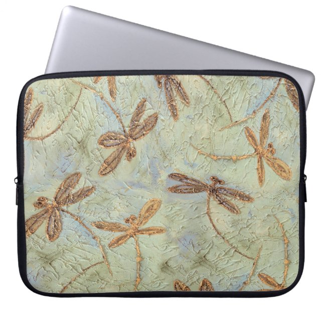 Dragonfly Dance Gold Laptop Sleeve (Front)