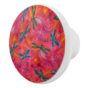 Dragonfly Dance Hot Fuchsia Ceramic Knob