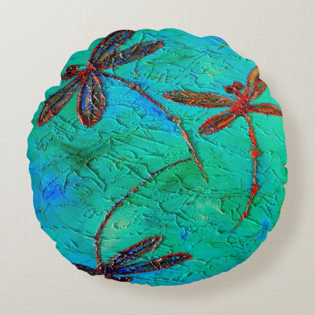 Dragonfly Dance Round Pillow (Front)