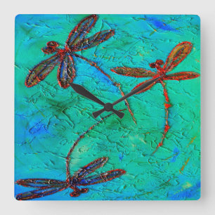 Dragonfly Dance Square Wall Clock