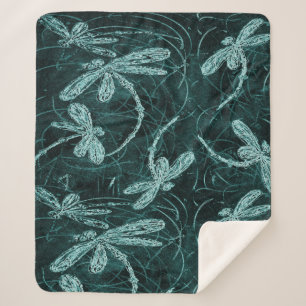 Dragonfly Disco Midnight Blue Sherpa Blanket