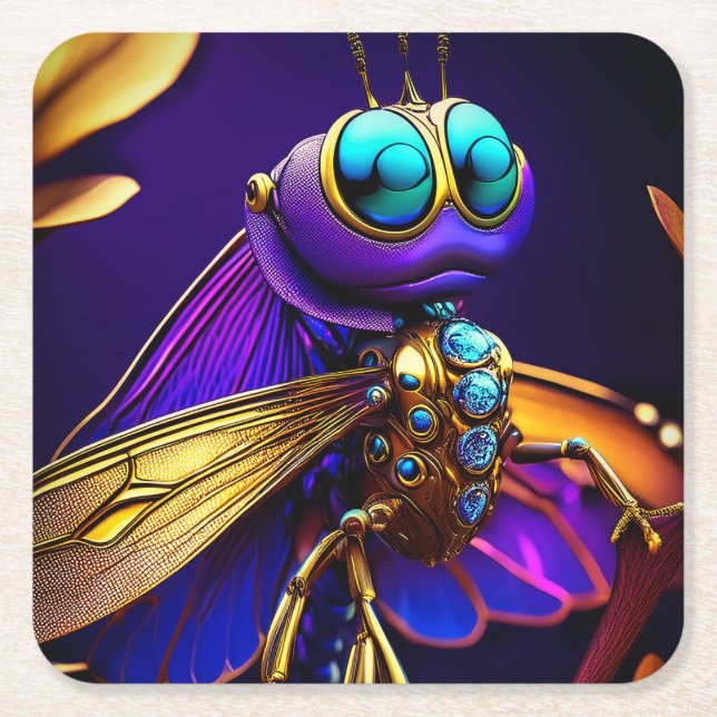 Dragonfly Dreaming Ember Square Paper Coaster (Front)