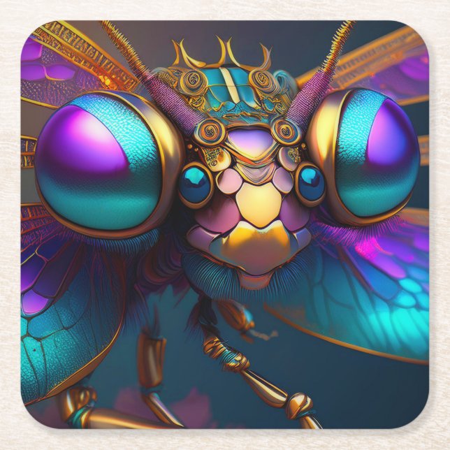 Dragonfly Dreaming Riverwind Square Paper Coaster (Front)