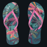 Dragonfly Dreams Custom Flip Flops<br><div class="desc">A psychedelic digital drawing inspired by nature and the unique colours and shapes of dragonflies. This design is customizable. You can add a name,  initials or personalized design with your own message. This design features a colourful dragonfly pattern against an abstract blue background of cattails and water.</div>