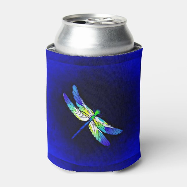 Dragonfly Electric Blue - Personalise with a name Can Cooler (Can Front)