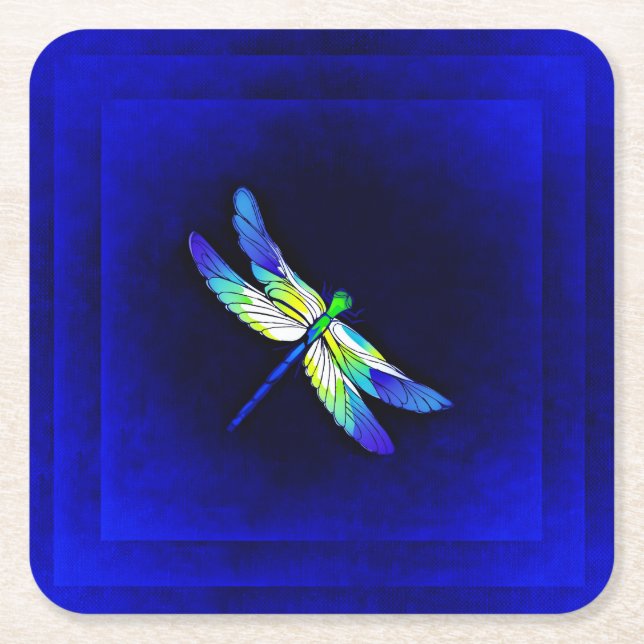 Dragonfly Electric Blue - Personalise with a name Square Paper Coaster (Front)