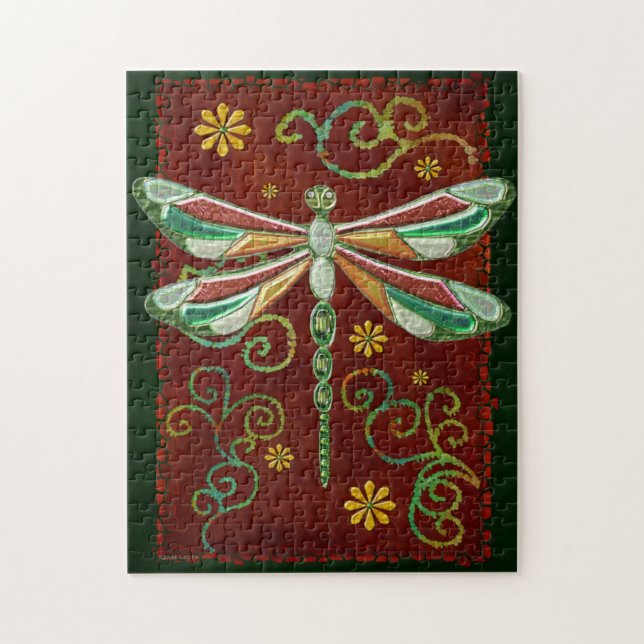Dragonfly Elegant Jewelled 2 Folk Art Jigsaw Puzzle (Vertical)