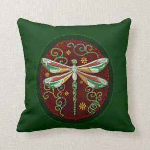 Dragonfly Elegant Jewelled 2 Folk Art Throw Pillow