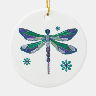 Dragonfly Elegant Jewelled  Folk Art Ceramic Ornament