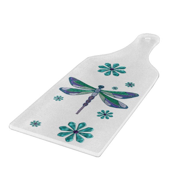 Dragonfly Elegant Jewelled Folk Art Cutting Board (Corner)