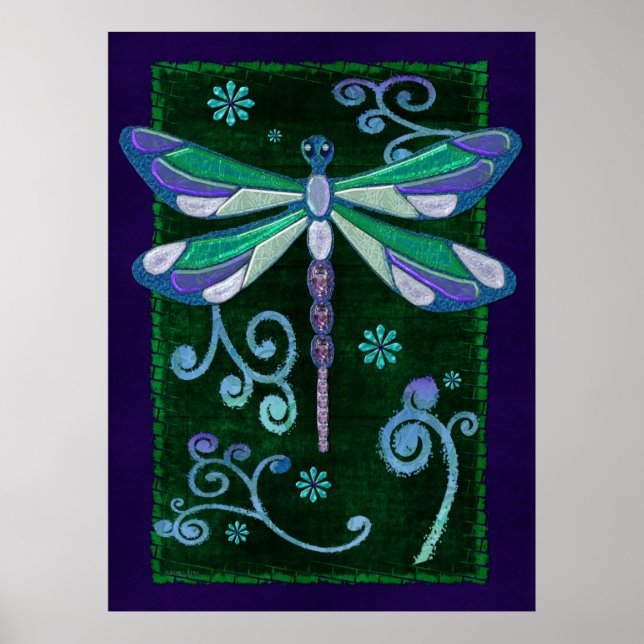 Dragonfly Elegant Jewelled Folk Art Poster (Front)