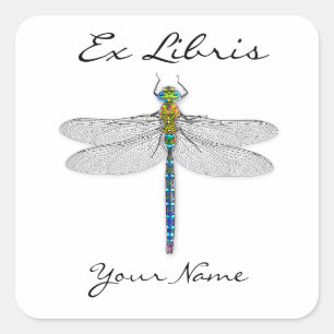 Dragonfly Ex Libris Bookplates Square Sticker