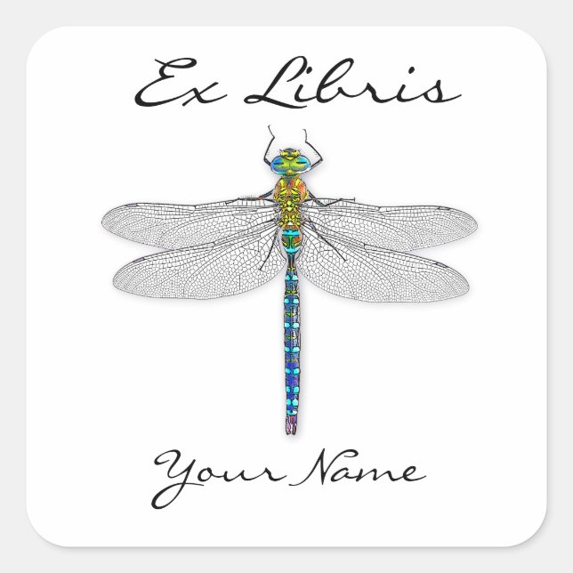 Dragonfly Ex Libris Bookplates Square Sticker (Front)