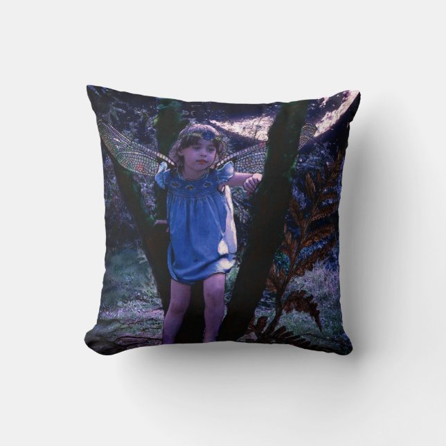 Dragonfly Fairy in Moonlight Throw Pillow (Front)