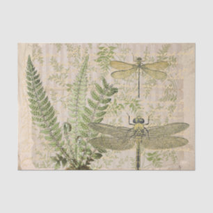 Dragonfly Fern French Script Decoupage Vintage  Tissue Paper
